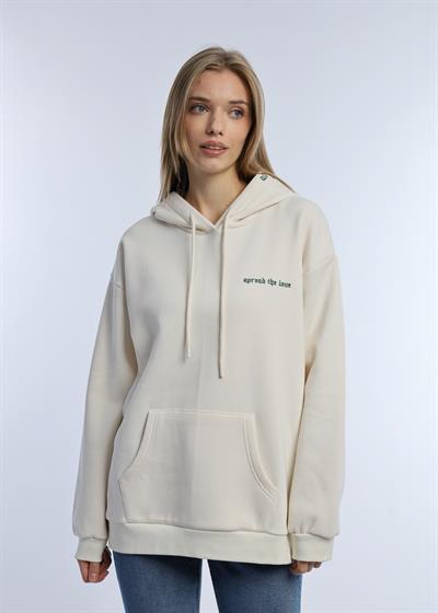 Kadın Kapüşonlu 3 İplik Sweatshirt Ekru