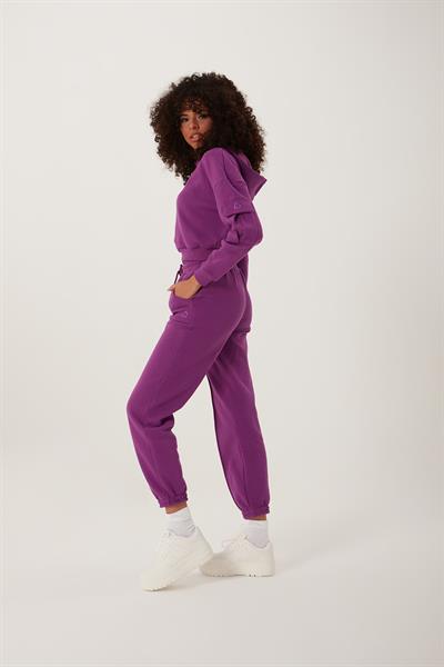 Kadın Kapüşonlu  3 İplik Sweatshirt Mor