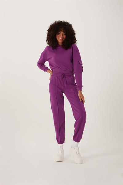 Kadın Kapüşonlu  3 İplik Sweatshirt Mor