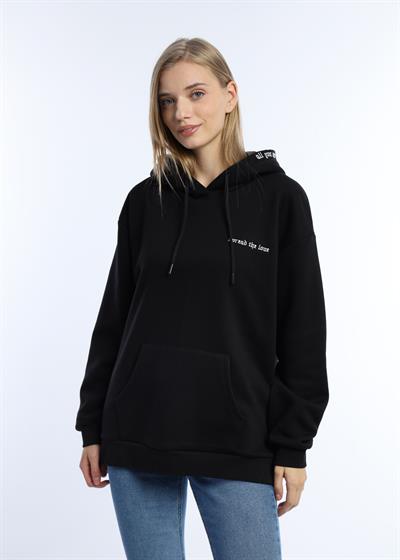 Kadın Kapüşonlu 3 İplik Sweatshirt Siyah