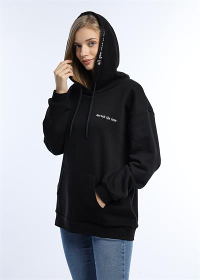 Kadın Kapüşonlu 3 İplik Sweatshirt Siyah