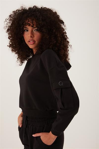 Kadın Kapüşonlu 3 İplik Sweatshirt Siyah