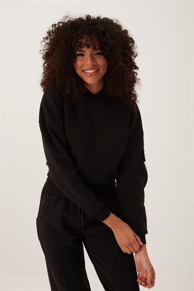 Kadın Kapüşonlu 3 İplik Sweatshirt Siyah