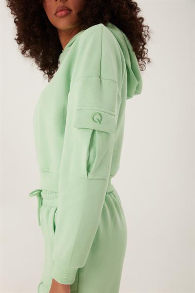 Kadın Kapüşonlu 3 İplik Sweatshirt Su Yeşili