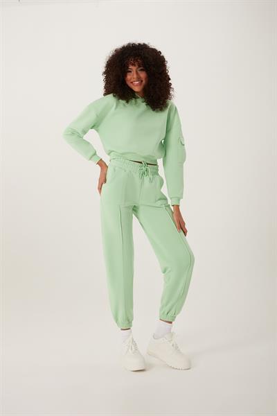 Kadın Kapüşonlu 3 İplik Sweatshirt Su Yeşili