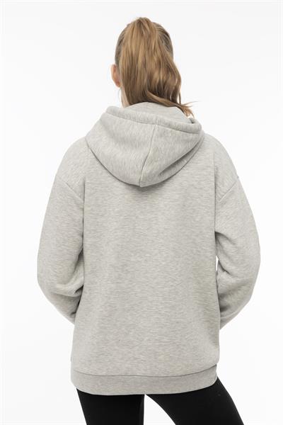 Kadın Kapüşonlu Cherry Nakışlı Oversize Sweatshirt Gri Melanj