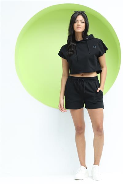 Kadın Kapüşonlu Crop  Siyah