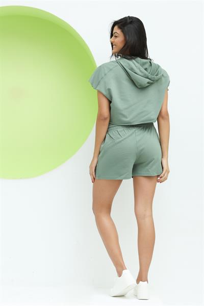 Kadın Kapüşonlu Crop  Yeşil