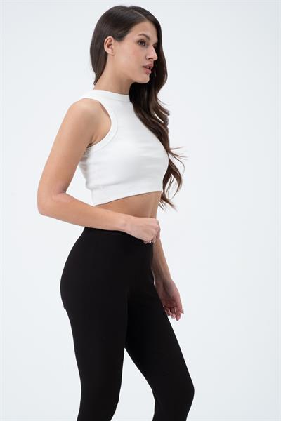 Kadın Kaşkorse Crop Atlet  Ekru
