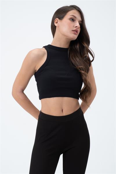 Kadın Kaşkorse Crop Atlet  Siyah