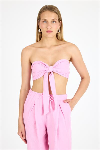 Kadın Keten Crop Pembe
