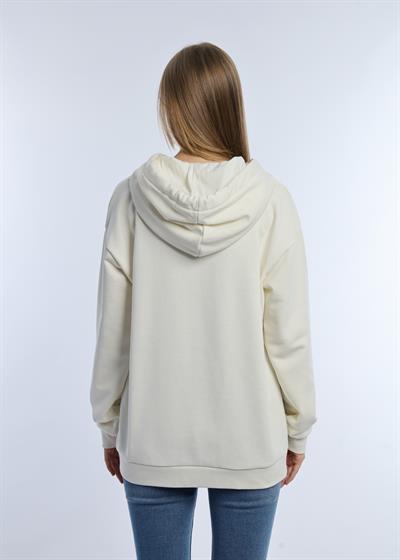 Kadın Kiraz Baskılı 3 İplik Şardonsuz Sweatshirt Ekru
