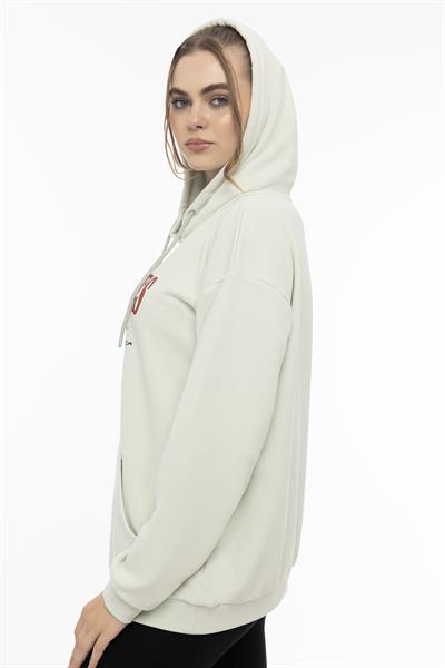 Kadın Kiraz Baskılı 3 İplik Şardonsuz Sweatshirt Mint