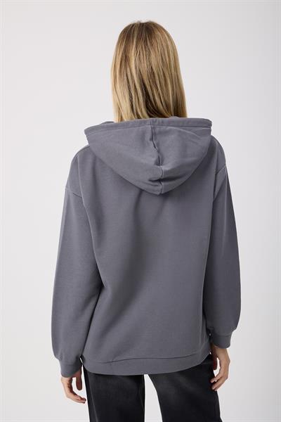 Kadın Kiraz Baskılı 3 İplik Şardonsuz Sweatshirt Füme