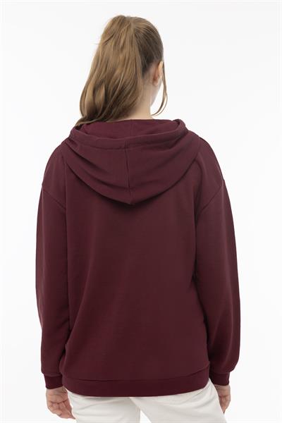 Kadın Kiraz Baskılı 3 İplik Şardonsuz Sweatshirt Bordo