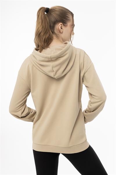 Kadın Kiraz Baskılı 3 İplik Şardonsuz Sweatshirt Bej