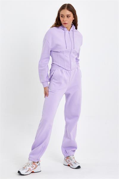 Kadın Korse Detaylı Sweatshirt  Lila