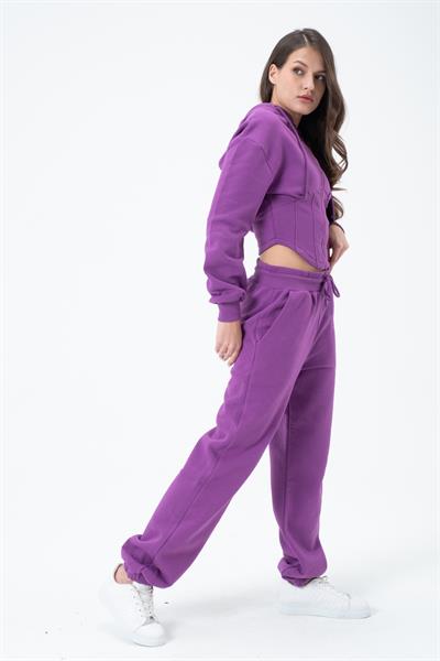 Kadın Korse Detaylı Sweatshirt Mor