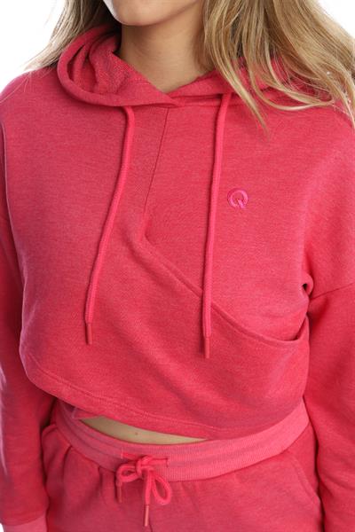 Kadın Kruvaze Detaylı Kapüşonlu Crop Sweat Pembe