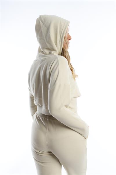 Kadın Kruvaze Detaylı Kapüşonlu Crop Sweat Ekru