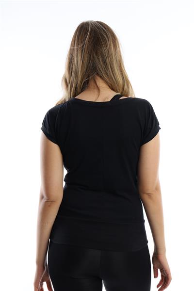 Kadın Kuru Kafa Baskılı Geniş Yakalı T-shirt  Siyah