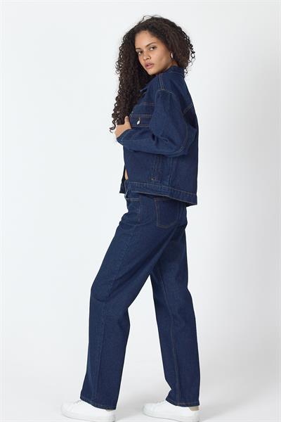 Kadın Lacivert Denim Kot Takım Pantolon Ve Ceket