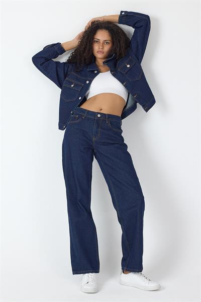 Kadın Lacivert Denim Kot Takım Pantolon Ve Ceket