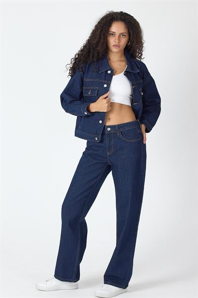 Kadın Lacivert Denim Kot Takım Pantolon Ve Ceket