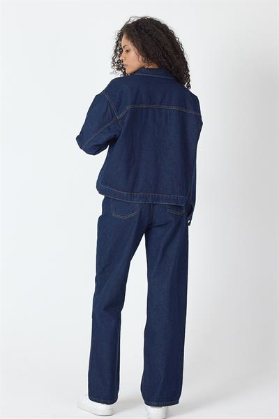 Kadın Lacivert Denim Kot Takım Pantolon Ve Ceket