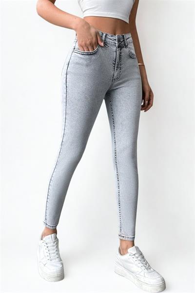 Kadın Likralı Skinny Kot Pantolon Gri