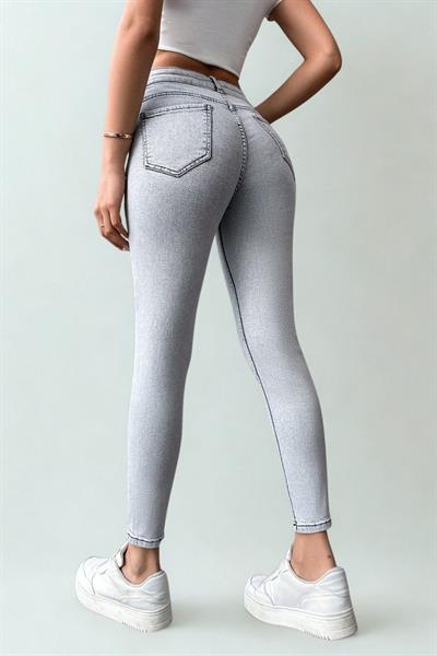Kadın Likralı Skinny Kot Pantolon Gri