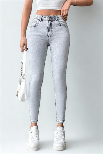 Kadın Likralı Skinny Kot Pantolon Gri