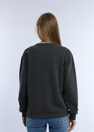 Kadın Love Baskılı 3 İplik Şardonsuz Sweatshirt Antrasit Melanj