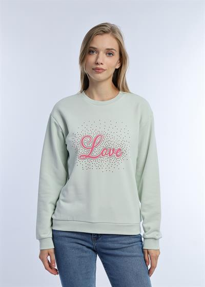 Kadın Love Baskılı 3 İplik Şardonsuz Sweatshirt Mint
