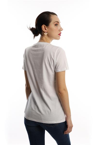 Kadın Bisiklet Yaka Minimal Project Baskılı Regular Fit Tişört Beyaz