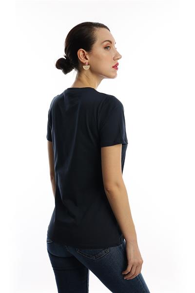 Kadın Bisiklet Yaka Minimal Project Baskılı Regular Fit Tişört Lacivert