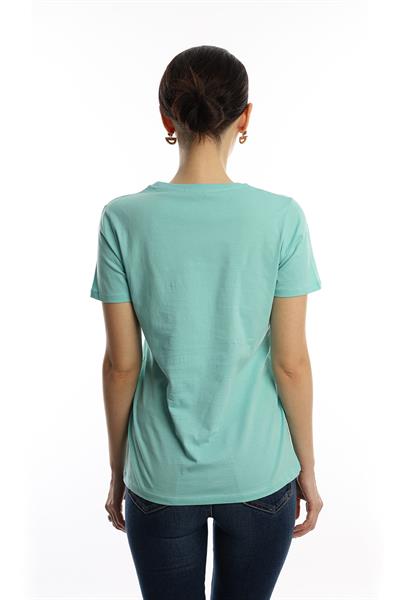 Kadın Bisiklet Yaka Minimal Project Baskılı Regular Fit Tişört Turkuaz