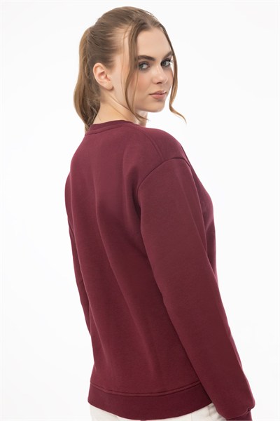 Kadın Mint Bordo 2’li Şardonlu Nakışlı Sweatshirt Seti