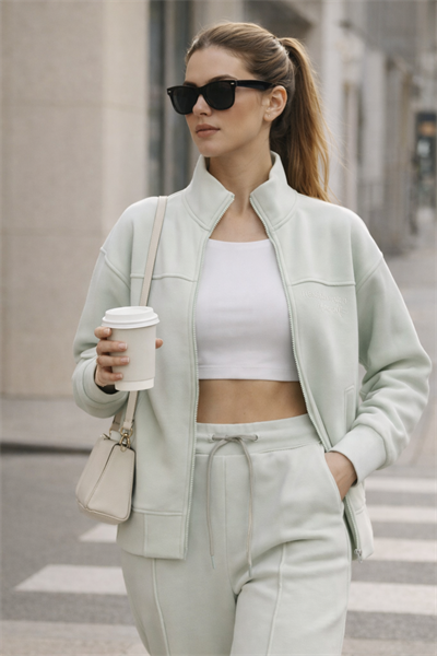 Kadın Mint Fermuarlı Sweat Ceket –  Regular Fit Günlük Spor Eşofman Üstü