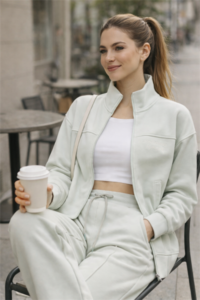 Kadın Mint Fermuarlı Sweat Ceket –  Regular Fit Günlük Spor Eşofman Üstü