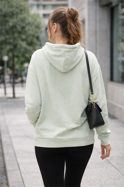 Kadın Mint Kiraz Baskılı Oversize Kapüşonlu Sweatshirt Hoodie