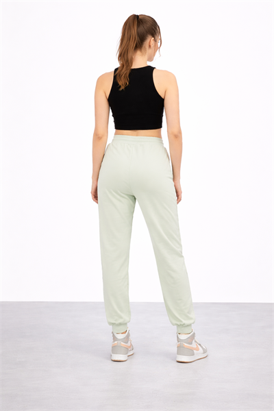 Kadın Mint Yüksek Bel Nakışlı Jogger Eşofman Altı Günlük Street Style