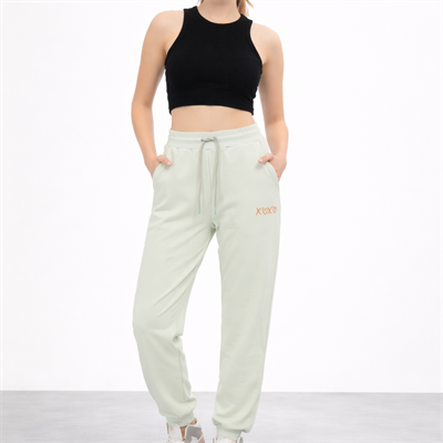 Kadın Mint Yüksek Bel Nakışlı Jogger Eşofman Altı Günlük Street Style
