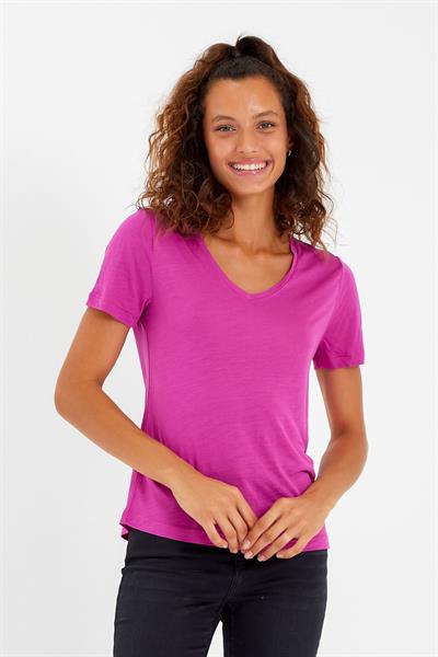 Kadın Modal Kumaş V Yaka Parçalı T-shirt Fuşya