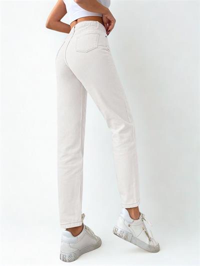 Kadın Mom Fit Jeans Kot Pantolon Beyaz
