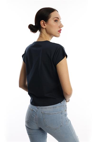 Kadın Nature Yazı Baskılı Crop Tişört Lacivert