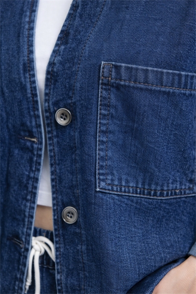 Kadın Oversize Denim Takım Bol Paça Pantolonlu Günlük Jean Takım Lacivert