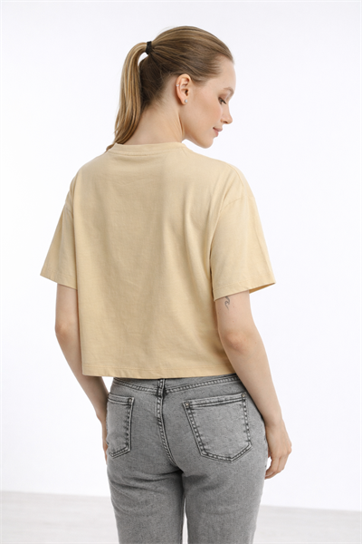 Kadin Oversize Fit Crop Tişört Bej