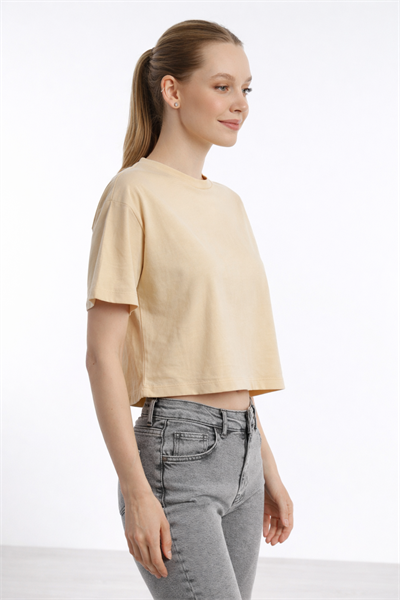 Kadin Oversize Fit Crop Tişört Bej