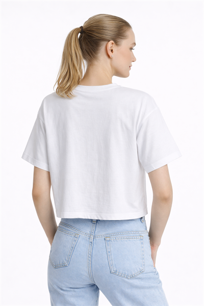 Kadin Oversize Fit Crop Tişört Beyaz